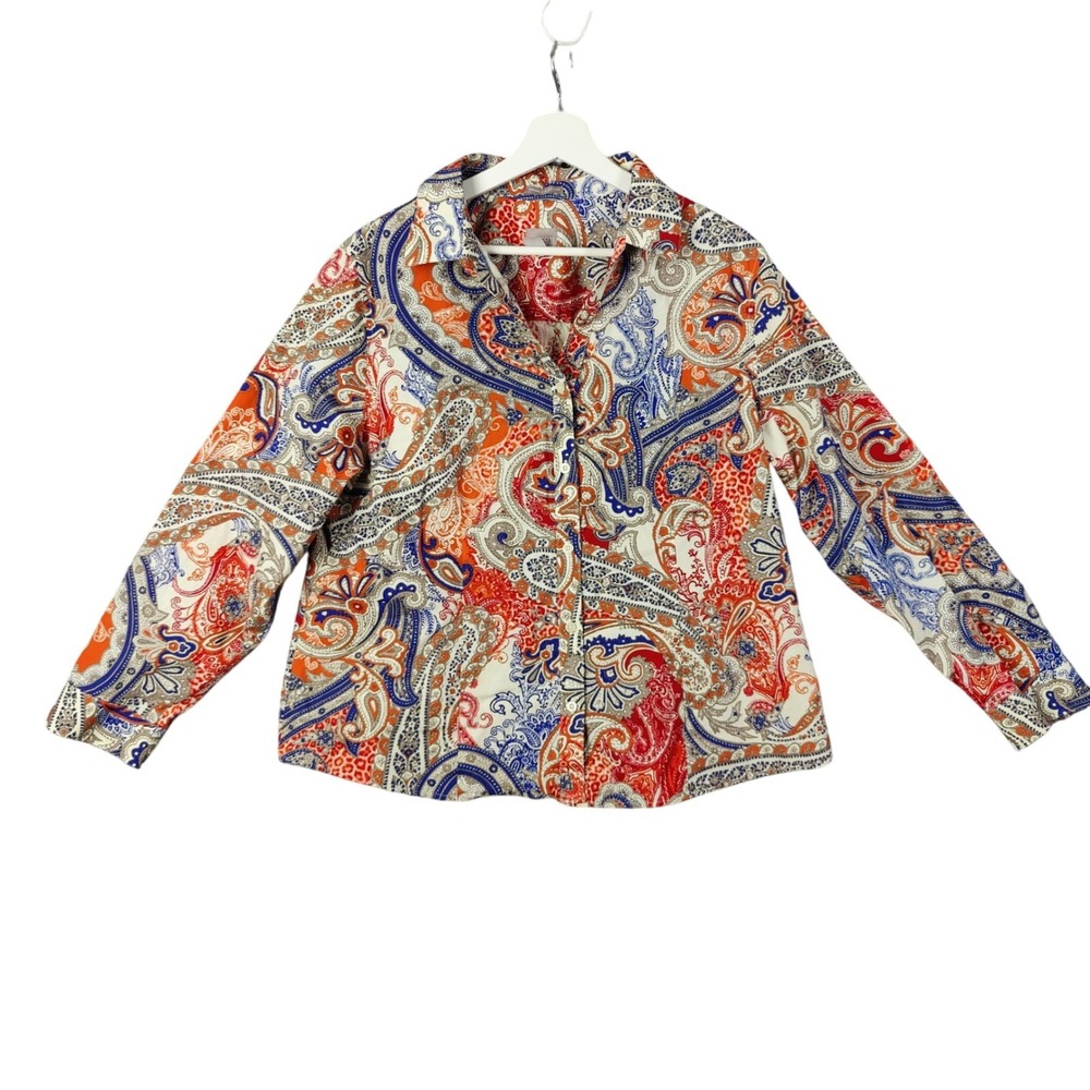 Chicos Womens Travel Coastal Paisley Wrinkle Resistant Button Up Shirt 3 XL Top